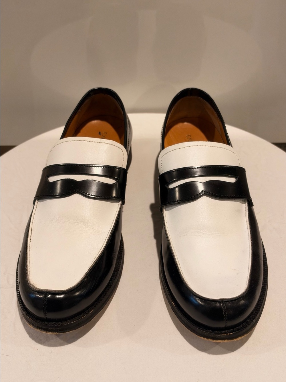 Express Two-Tone Black & White Leather Penny Loafers